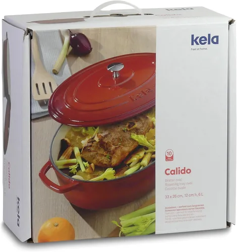 Miniatura 9 de kela Hierro fundido esmaltado para horno holandés con tapa y mango de acero inoxidable, alta retención de calor, 4 cuartos de galón, color rojo
