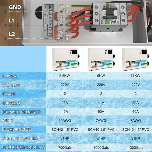 Miniatura 8 de Calentador de piscina de 11KW 220V-240V para piscinas sobre el suelo, bañeras de hidromasaje y calentador de spa