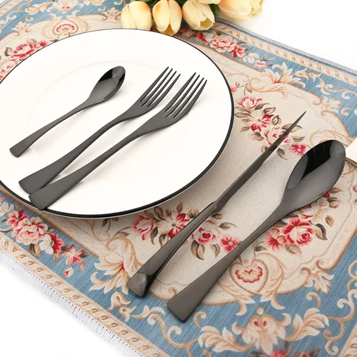 Miniatura 5 de Juego de cubiertos de acero inoxidable 304 de 20 piezas con cuchara de cuchillo para carne, color negro espejo, servicio para 4