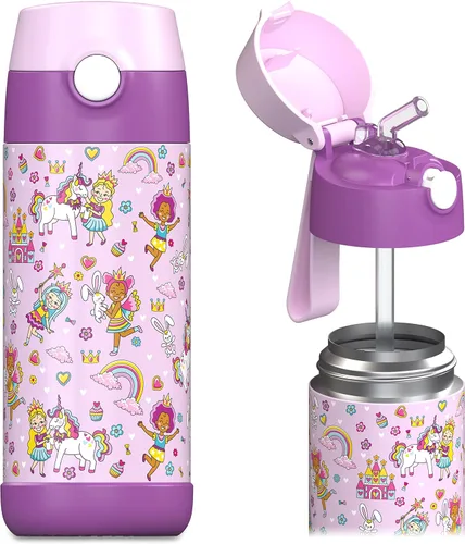Miniatura 7 de Jarlson® CHARLI - Botella de agua para niños [12 onzas], botella térmica de acero inoxidable con pajilla, botella de agua aislada a prueba