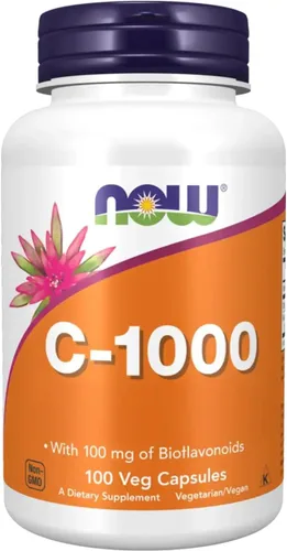 NOW Foods Cápsulas vegetales de vitamina C-1000, 100 cápsulas vegetales por botella