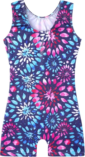 Miniatura 97 de HOZIY - Leotardos de gimnasia con pantalones cortos brillantes para niñas pequeñas; estampados de unicornio, aurora, arco iris, sirena, dinosaurio