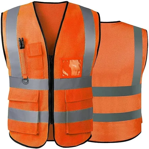 Miniatura 11 de Chaleco de seguridad reflectante de alta visibilidad para hombres y mujeres con bolsillos y cremallera frontal cumple con los estándares ANSI/ISEA