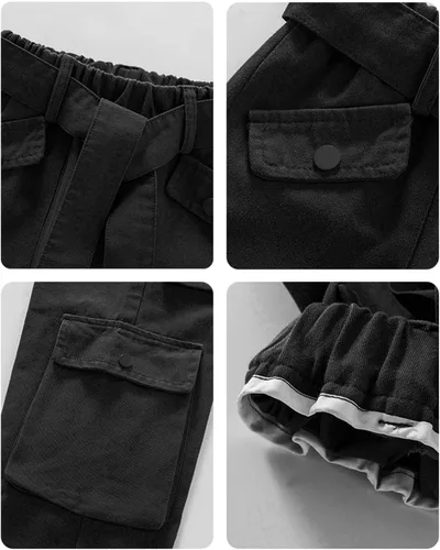 Miniatura 3 de Rolanko Pantalones cargo holgados de pierna ancha Y2K de cintura alta para niños pantalones sueltos casuales de 4 a 15 años
