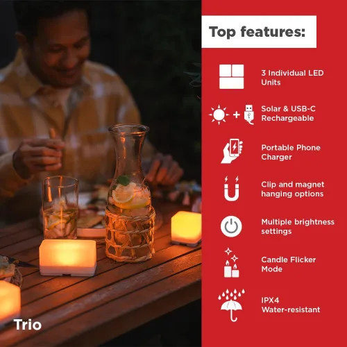Miniatura 2 de LuminAID Trio Linternas Solares Cubo con Cargador de Teléfono - Lámpara LED para Camping, Senderismo y Viajes - Luz de Emergencia para Cortes
