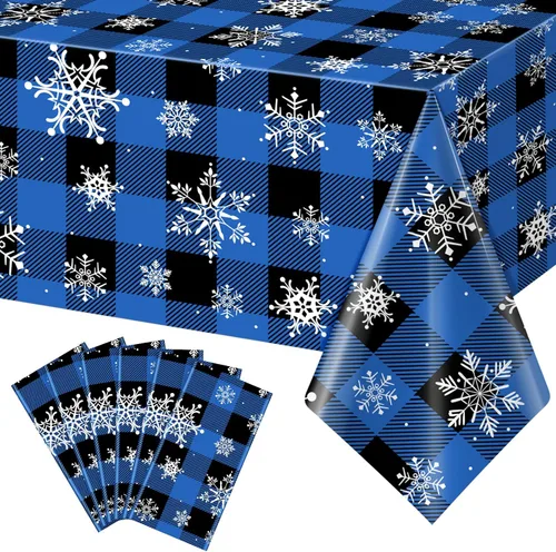 Miniatura 14 de 3 Piezas Decoraciones de Mantel de Fiesta de Plástico con Copos de Nieve de Navidad, Cartel de Fondo Navideño Azul con Copo de Nieve Blanco Cubierta