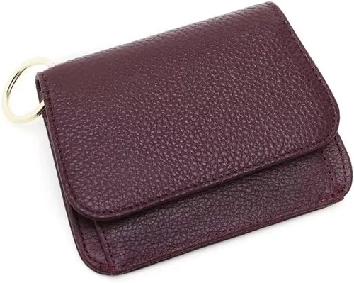 Miniatura 11 de Mudono - Billetera pequeña para mujer con bloqueo RFID, de cuero genuino, tarjetero, billetera delgada de tres pliegues con bolsillo con cremallera