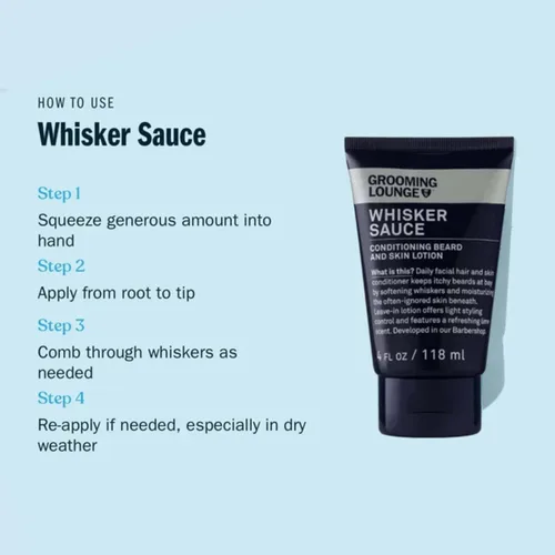 Miniatura 3 de Grooming Lounge Acondicionador de barba Whisker Sauce – Loción acondicionador para barba y piel – Elimina la picazón y la descamación – Permite