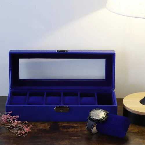 Miniatura 30 de NEX Caja de reloj organizador para hombres, de piel sintética superior de cristal para el almacenamiento de relojes