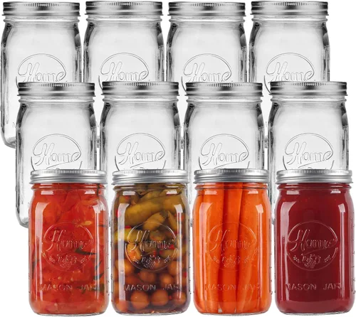 Miniatura 7 de Frascos Mason de 32 oz de Boca Ancha - Paquete de 12 Frascos de Vidrio Mason de Cuarto de Galón con Tapas Herméticas y Bandas para Enlatado