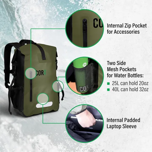 Miniatura 3 de COR Surf Mochila impermeable con funda para laptop Senderismo resistente, mochila seca para kayak Cierre enrollable (camuflaje de 40 litros)