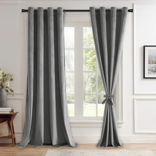 Miniatura 51 de JIUZHEN - Cortinas de terciopelo gris de 63 pulgadas opacas para sala de estar - Cortinas gruesas de terciopelo con ojales para ventana