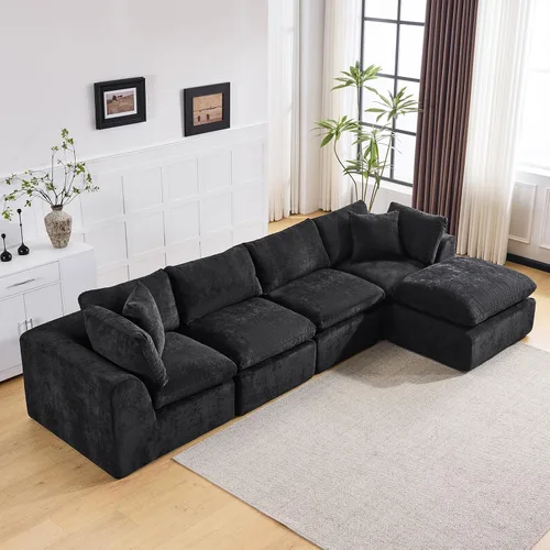 Miniatura 22 de Sofá sin hueso de 140 pulgadas para sala de estar, sofá modular de gran tamaño de 7 plazas con otomana, no requiere montaje, felpilla moderna