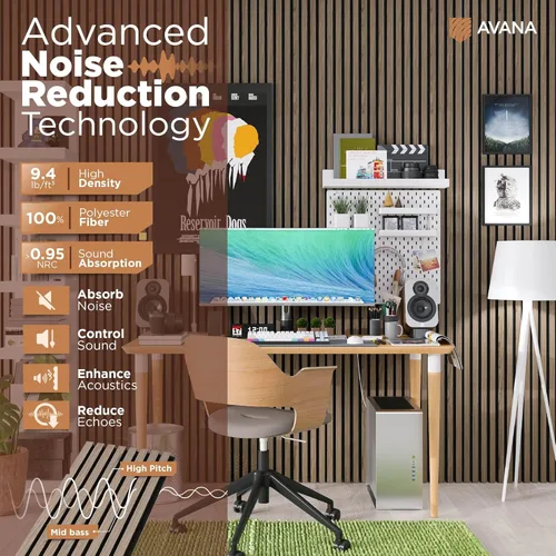 Miniatura 5 de Avana Paneles de pared de madera acústica – Paneles de 93.2 x 11.25 pulgadas – Se adapta a diseños de 94 x 12 pulgadas – Paneles acústicos de nogal