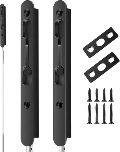 Blulu 2 piezas de 18 pulgadas de pestillo de descarga con palanca abatible extendida para puerta doble, herrajes de cerraduras de puerta francesa