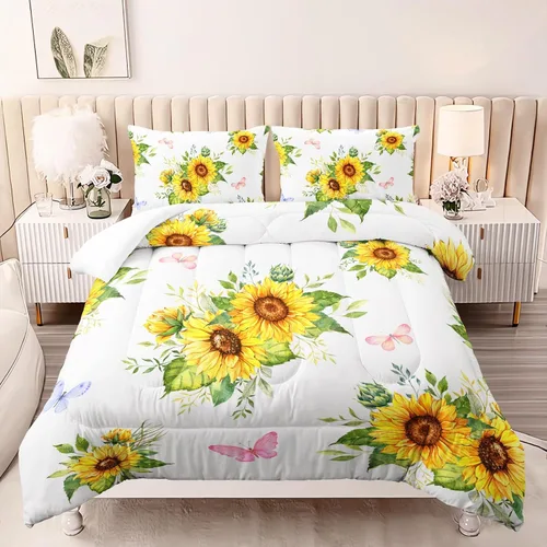 Miniatura 18 de Juego de edredón floral colorido de 3 piezas, juego de ropa de cama botánica bohemia tamaño queen, diseño boho de granja con flores y hojas impresas