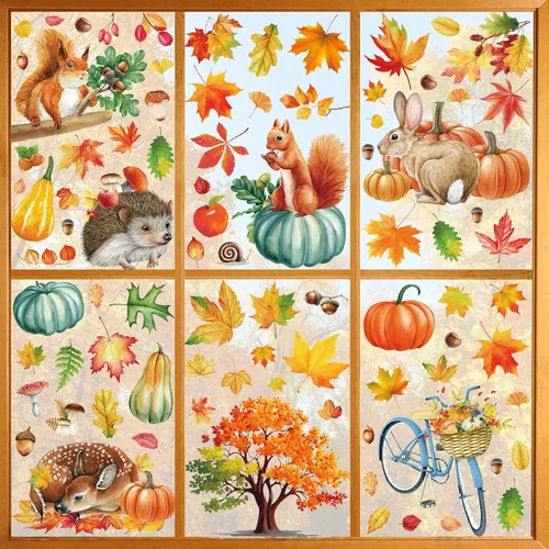 Miniatura 14 de 68 calcomanías de otoño para ventana, de doble cara, hojas de arce de otoño, calabaza, calcomanías para ventana, calcomanías para el hogar, oficina