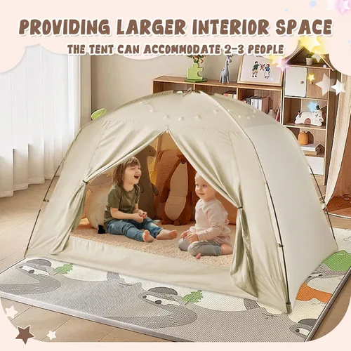 Miniatura 7 de Tiendas de cama para niños y adultos, portátil, 100% transpirable y 85% opaca, tienda de juegos y sueños para niños pequeños, 3 puertas gran espacio