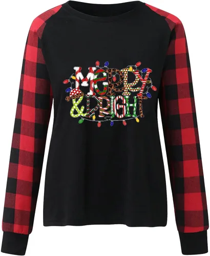 Miniatura 4 de MRGIINRI Suéter feo de Navidad para mujer 2023 invierno cálido raglán manga larga sudaderas Buffalo Plaid Navidad Tops