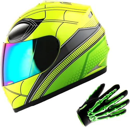 Miniatura 13 de WOW Casco integral para motocicleta, bicicleta urbana BMX MX para niños, color blanco brillante + guante MX con diseño de esqueleto