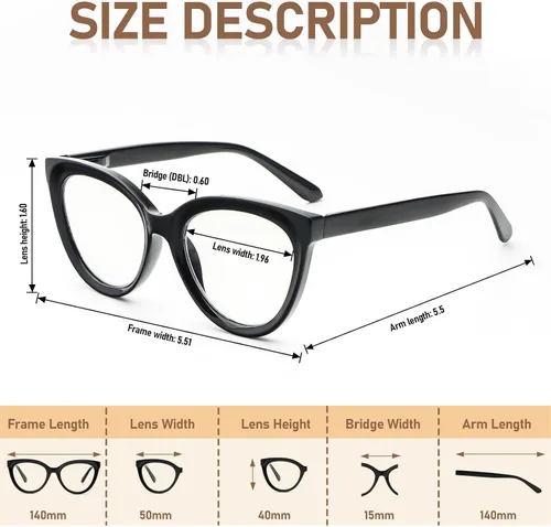 Miniatura 3 de REAVEE Paquete de 3 lentes de lectura de ojo de gato de gran tamaño para mujeres y hombres, marco grueso, bloqueo de luz azul, lentes elegantes