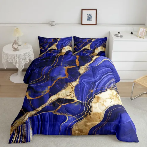 Miniatura 23 de Juego de edredón de mármol negro individual, ropa de cama dorada agrietada para adultos, hombres y mujeres, juegos de edredón de textura metálica