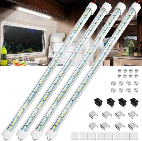 Miniatura 8 de Linkstyle 2PCS Barra de Luz LED Interior de 12V, Tira de Luz Delgada de 48 LEDs con Interruptor, Lámpara de Iluminación Blanca de 6500K
