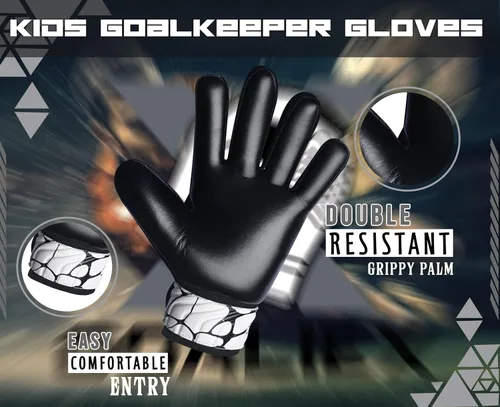 Miniatura 5 de Guantes de portero de fútbol, guantes de portero de fútbol para niños, niños y jóvenes, niños con doble muñeca de 4 mm y palma de súper agarre