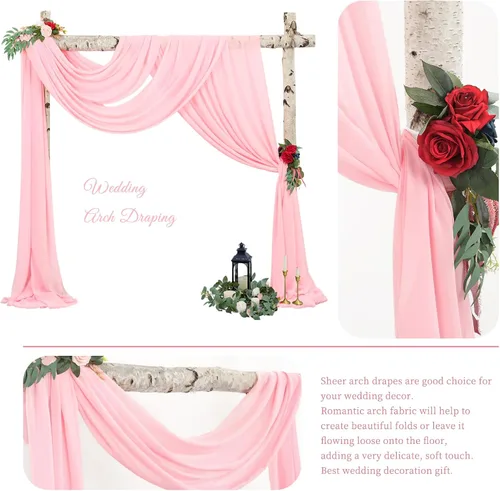 Miniatura 3 de Tela para Drapeado de Arco de Boda, 4 Paneles de 28" x 20 pies Rosa, Cortinas de Arco de Boda para Ceremonia, Cortinas de Tela de Gasa, Drapería