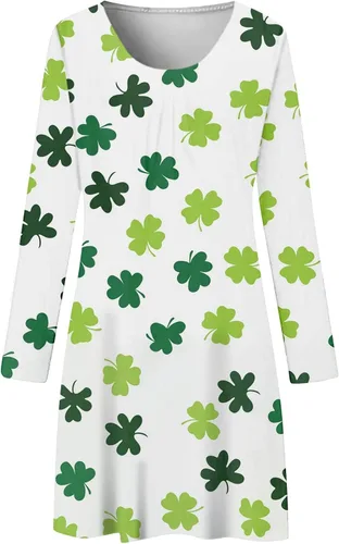 Miniatura 3 de Bonitos vestidos de jardín para mujer, de otoño e invierno, cuello redondo, manga larga, estampado del día de San Patricio