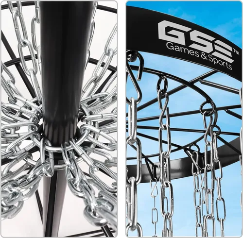 Miniatura 6 de GSE Games & Sports Expert PRO - Cesta portátil de golf de disco, 12 cadenas/24 cadenas, disco volador de metal, cestas de práctica de golf para Negro