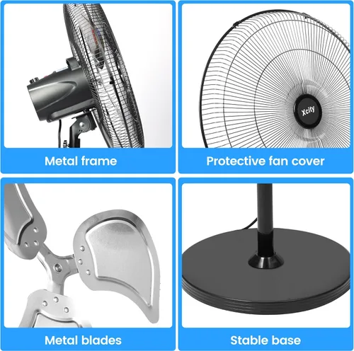 Miniatura 5 de Xcity Ventilador de pie de 18 pulgadas, ventilador de pedestal oscilante industrial de alta velocidad máximo de 3100 CFM con inclinación de 90°