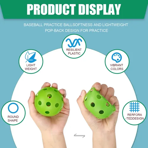 Miniatura 3 de Tanlade Paquete de 36 pelotas de práctica de béisbol, bolas de entrenamiento de plástico, bolas de softball ligeras huecas de flujo de aire con una