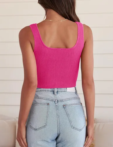 Miniatura 4 de ZESICA Camisetas sin mangas con cuello en V para mujer, de punto acanalado, sin espalda, ajustadas, básicas, bonitas