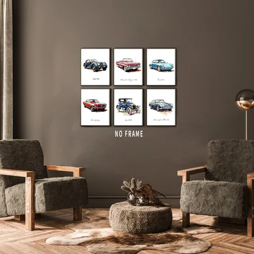 Miniatura 3 de HUACANVASART Impresiones artísticas de pared de automóvil clásico en acuarela, póster de pared de automóvil clásico vintage, póster de arte retro