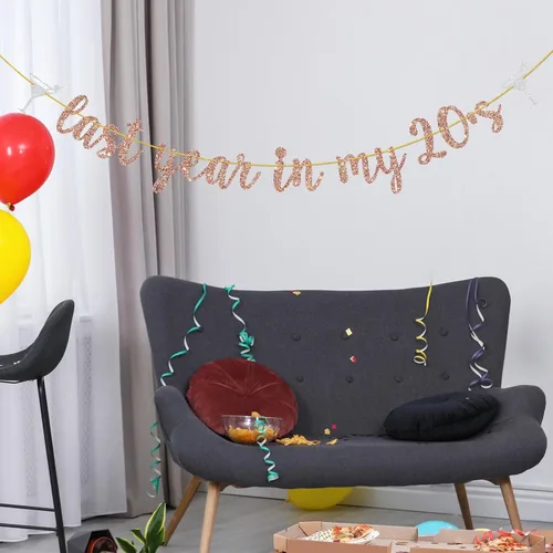 Miniatura 5 de Cartel de feliz cumpleaños número 29 y 30 años con purpurina de oro rosa con purpurina del año pasado en mis 20, divertida decoración de fiesta
