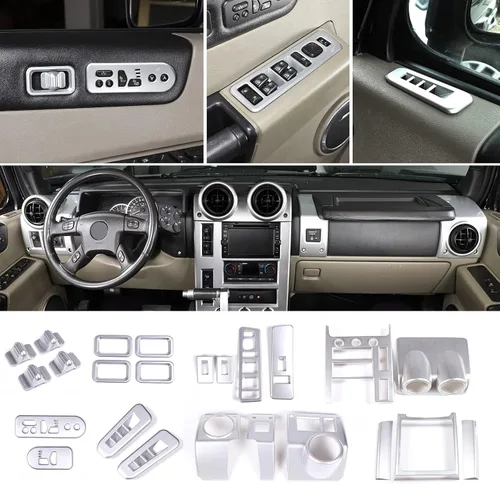 Miniatura 8 de PIUGILH Kit de Acabado de Decoración Interior de 24 Piezas Juego Completo para Hummer H2 2003-2007, Pegatina del Panel de Navegación del Tablero