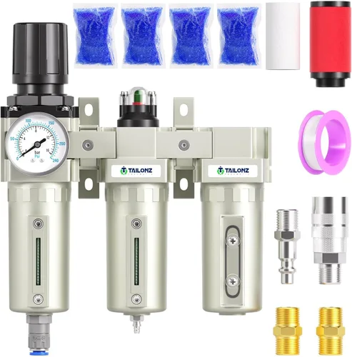 Miniatura 14 de TAILONZ PNEUMATIC 0-240PSI Sistema de secado de aire industrial de tres etapas grado NPT de 1/2 pulgada, filtro de partículas, filtro coalescente