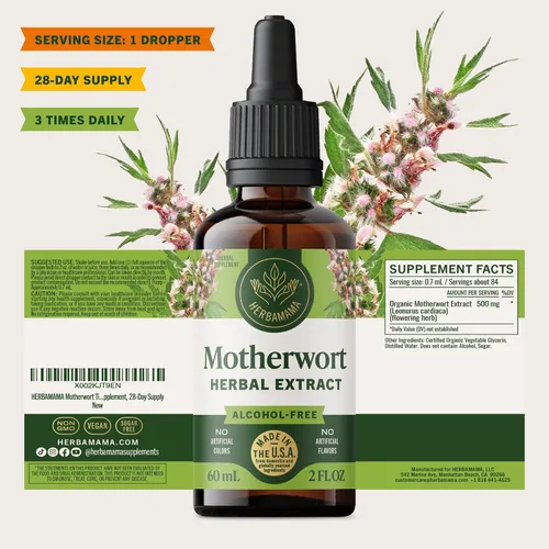 Miniatura 8 de HERBAMAMA Extracto líquido de Motherwort de 2 onzas líquidas, vegano, suplemento de hierbas orgánicas para apoyar la salud del corazón, la función