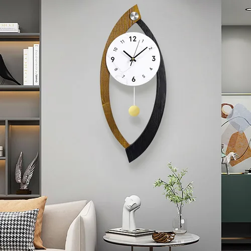 Miniatura 13 de Reloj de pared moderno de mediados de siglo de 24 pulgadas, diseño de metal de marco redondo con centro de madera de nogal, movimiento de cuarzo F