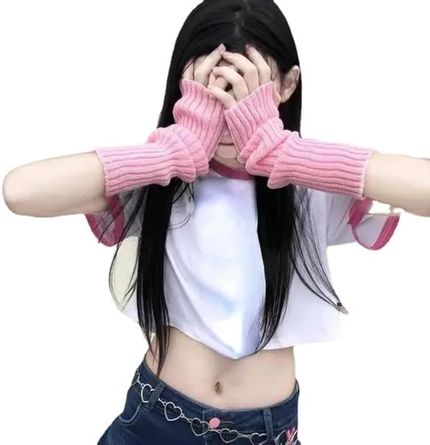 Miniatura 3 de Linda manga de brazo Kawaii para mujer, Acubi Preppy - Calentadores de muñeca de punto Fairycore estéticos guantes de invierno sin dedos Negro
