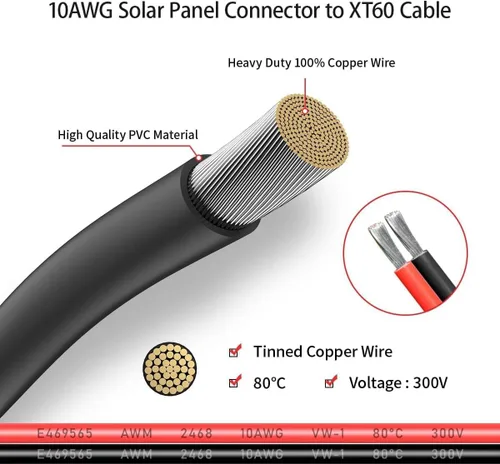 Miniatura 4 de ELFCULB Cable solar XT60 de 10 AWG 2 pies 2 10 25 35 50 75 100 pies XT60 cable de extensión conector de panel solar a conector XT60 para estación