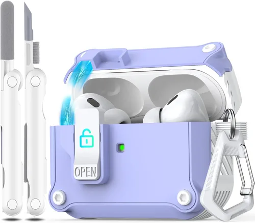 Miniatura 89 de R-fun - Funda para audífonos compatible con AirPods de 4.ª generación 2024, cubierta protectora de expulsión automática a prueba de caídas, puerto