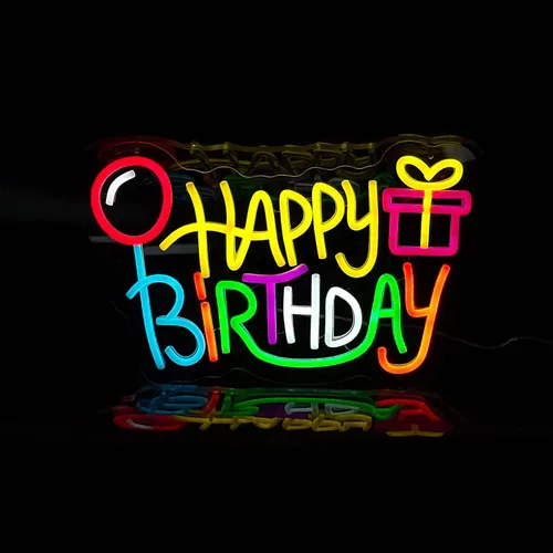 Letrero de neón de feliz cumpleaños, luces LED alimentadas por USB, decoración de pared para fiesta de cumpleaños con bonito diseño, fácil de
