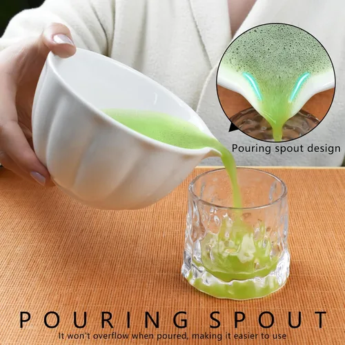Miniatura 6 de Artcome Juego de té Matcha japonés de 4 piezas, cuenco Matcha con boquilla de vertido, batidor de matcha, cuchara de té, soporte para batidor, kit