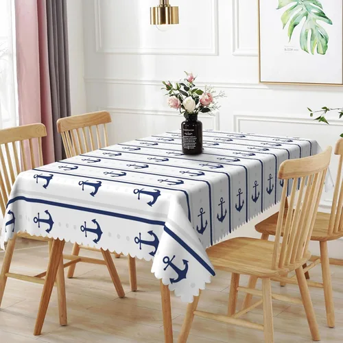 Miniatura 34 de Mantel oblongo, diseño de playa de 52 x 70 pulgadas, diseño de playa con estrellas de mar y olas de mar, con decoración impermeable y resistente a