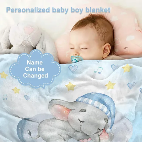 Miniatura 2 de J&SBGFT Manta de Bebé Personalizada para Niños - Manta con Nombre Personalizado para Niños Pequeños, Niños - Manta Decorativa de Guardería Cochecito