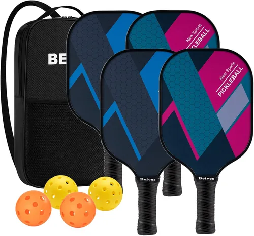 USAPA - Palas de pickleball de fibra de vidrio USAPA, juego de 4, juego de pickleball con 4 raquetas de pickleball, incluye 4 bolas de pickleball y