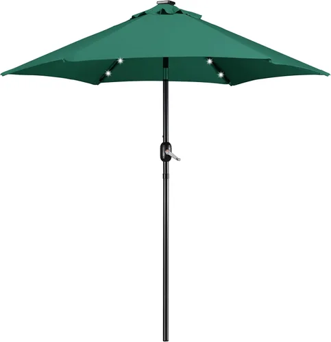 Miniatura 13 de Yaheetech - Paraguas de 9 pies con energía solar para patio - Paraguas de mesa de mercado con protección UV, 32 luces LED y botón de inclinación
