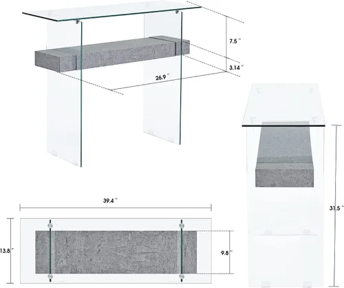 Miniatura 3 de ivinta Mesa consola de vidrio con almacenamiento, mesa de entrada moderna de 39.4 pulgadas para sala de estar, vestíbulo, pasillo, dormitorio 5101